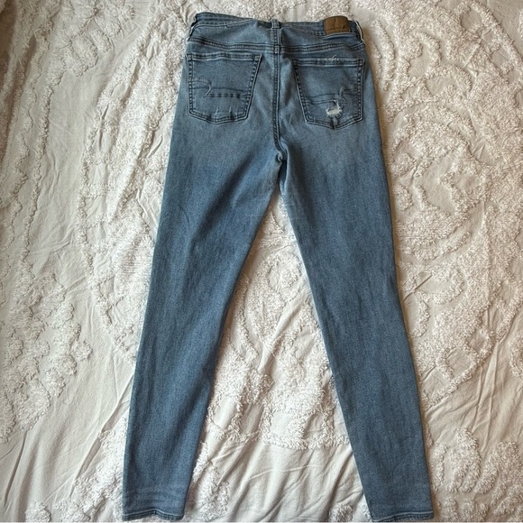 American Eagle High Rise Jeggings Next Level Stretch Size 8 Distressed Ripped - Picture 2 of 6